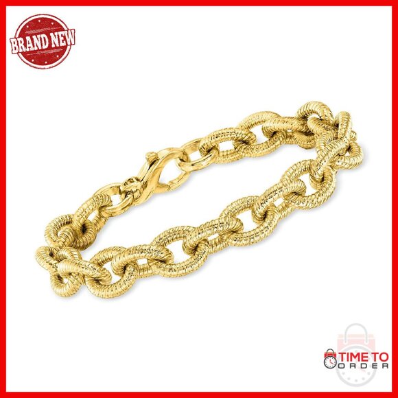 Italian 14kt Gold-Plated Oval Link Bracelet 8 Inch Lobster Clasp